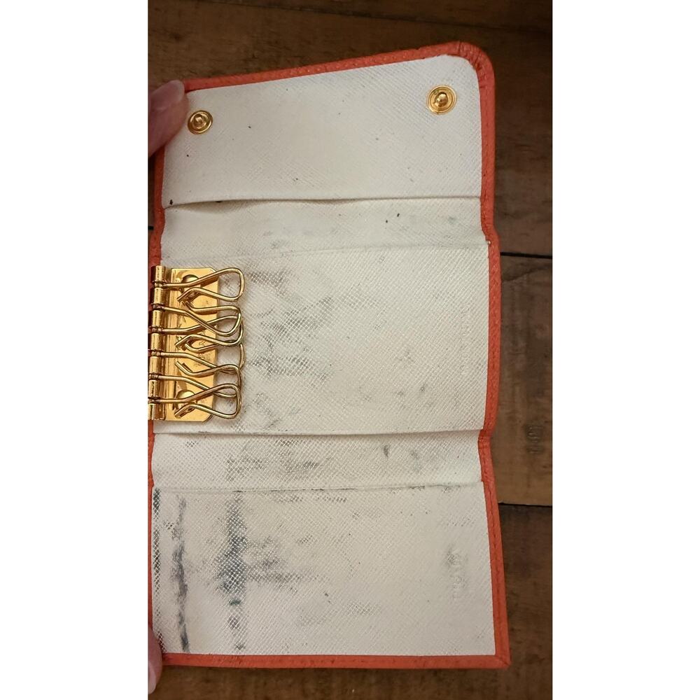 Prada Key Holder Wallet Women's Orange Saffiano Leather Made Italy Gold Hardware - Picture 9 of 13